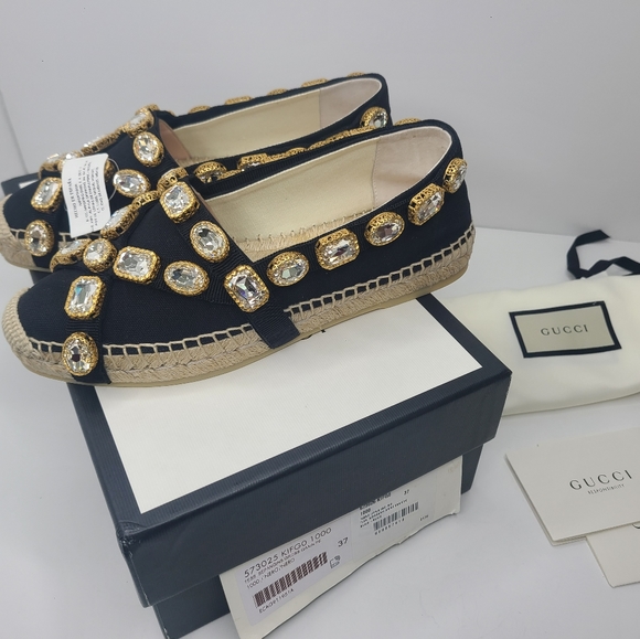 Gucci Canvas Espadrille Flats with Crystals Black EU 37 - Picture 3 of 14